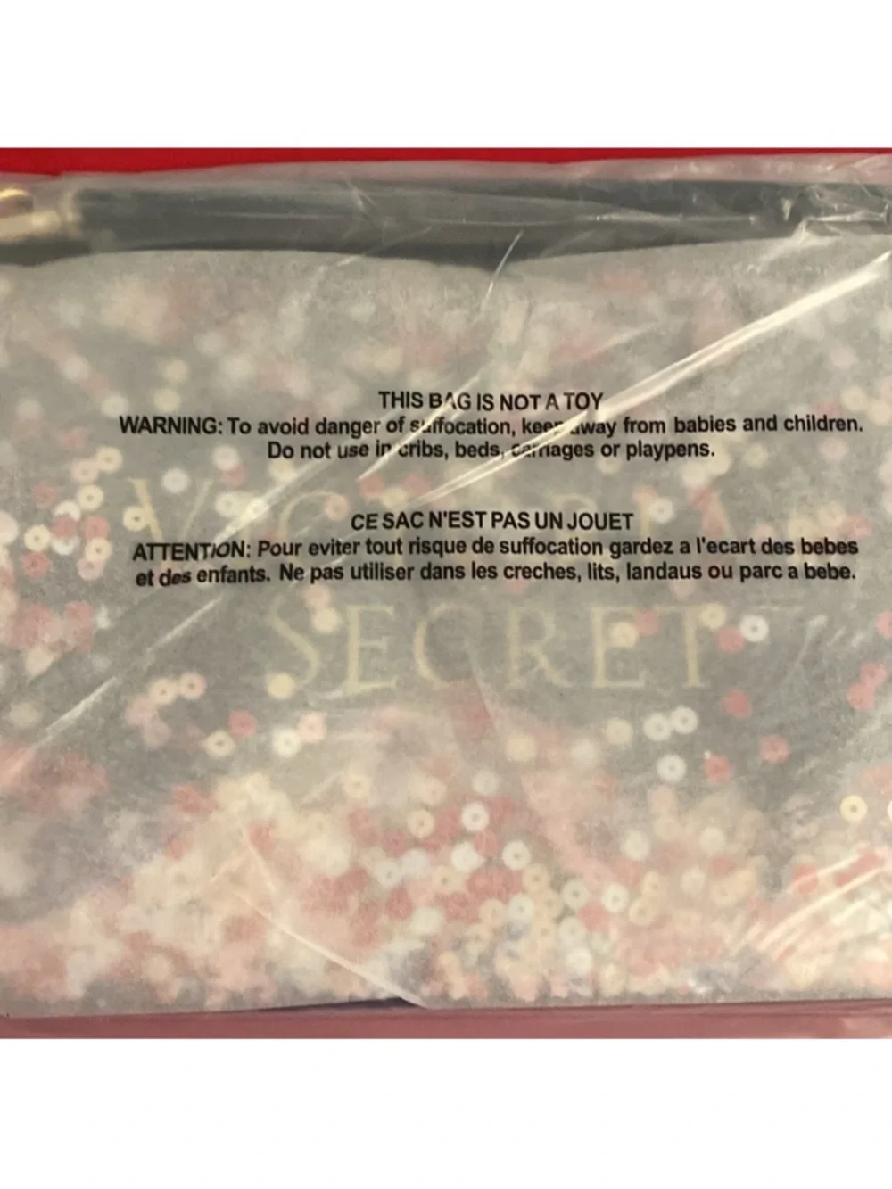 Victoria's Secret Sequined / Black Canvas Logo Toted& Wristlet/NWT